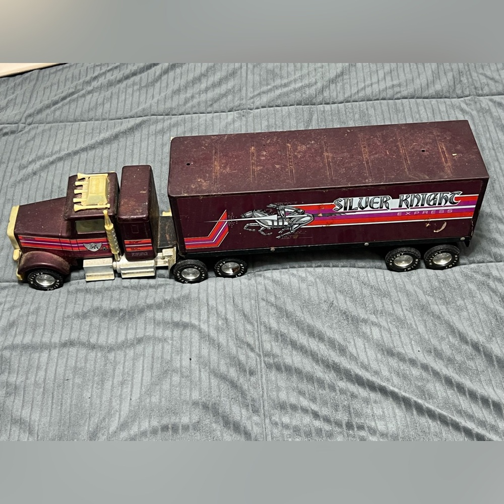 Vintage Nylint Silver Knight Express Semi Cab & Trailer Rare Red W/ Working Door